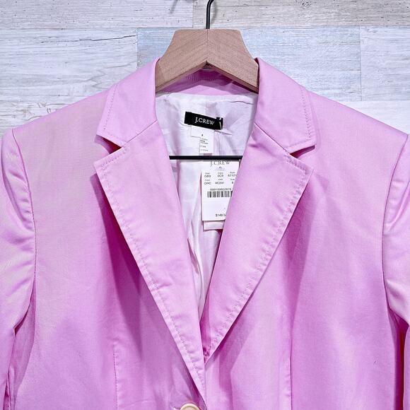 J CREW Cotton Schoolboy Blazer Pastel Pink Lightweight Summer Preppy Womens 8 - Picture 2 of 6